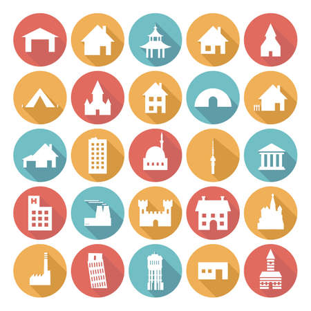Colorful Flat Icon Designs - Buildingsのイラスト素材