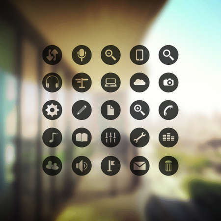 Set of Round Icons on Blurred Backgroundのイラスト素材