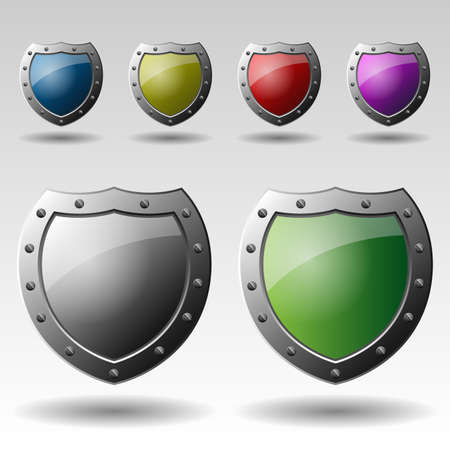 Set of Colorful Metallic Shields Illustrationsのイラスト素材