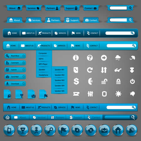 Collection Of Blue Modern Styled Website Design Elementsのイラスト素材