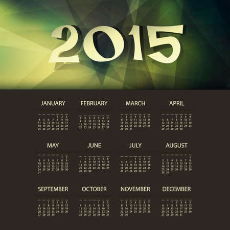Calendar 2015 Template with Green and Yellow Triangular Geometric Backgroundのイラスト素材