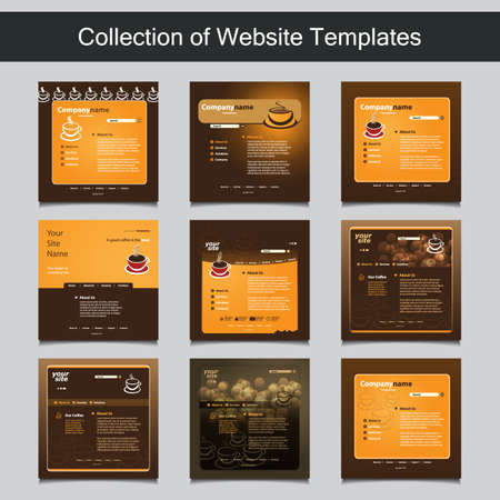 Collection of Website Templates for Your Business - Nine Nice and Simple Design Templates with Different Patterns and Header Designs - Coffee Shop, Cafeのイラスト素材