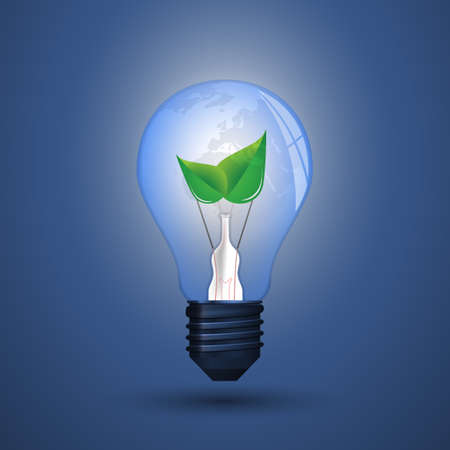 Blue Eco Energy Concept Icon - Plant Inside a Light Bulbのイラスト素材