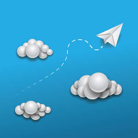 Paper Plane Flying in the Clouds  Abstract Background Designのイラスト素材