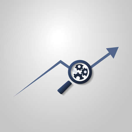 Business Analysis Symbol Concept with Magnifying Glass Icon and Gearsのイラスト素材
