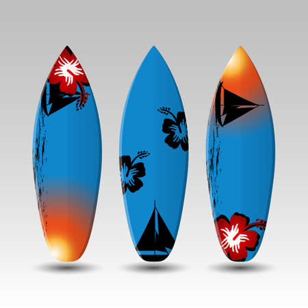 Surfboards Design Template with Flowery Patternのイラスト素材