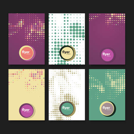 Set of Creative Card, Flyer or Cover Designs with Colorful Spotted Abstract Backgroundsのイラスト素材