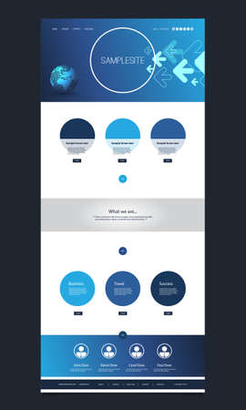 One Page Website Template with Earth Globe and Arrows Header Designのイラスト素材