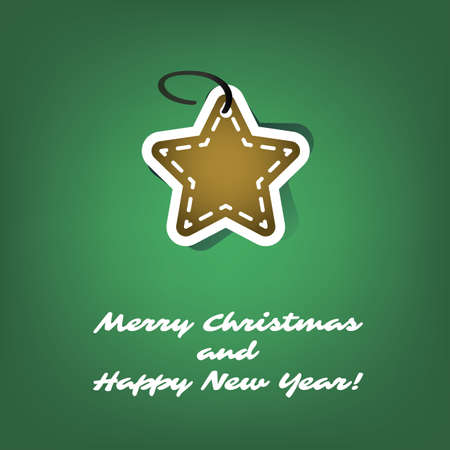 Christmas Card or Cover Template Design with Gingerbread Star, Merry Christmas and Happy New Year Labelのイラスト素材