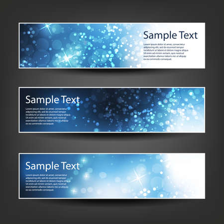 Horizontal Header, Banner Set for Christmas, New Year or Other Holidays, Cover or Background Designs - Colors: Blue, Whiteのイラスト素材