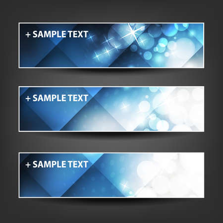 Horizontal Header, Banner Set for Christmas, New Year or Other Holidays, Cover or Background Designs - Colors: Blue, Whiteのイラスト素材