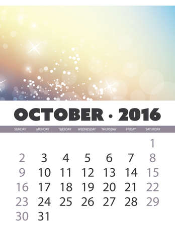 Monthly Calendar: October 2016 Template with Colorful Abstract Background のイラスト素材