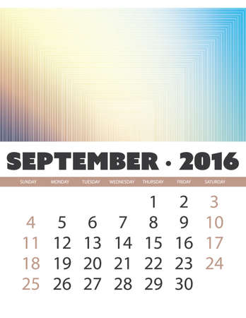 Monthly Calendar: September 2016 Template with Colorful Abstract Backgroundのイラスト素材