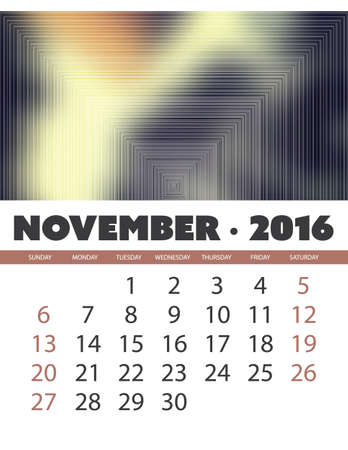 Monthly Calendar: November 2016 Template with Colorful Abstract Backgroundのイラスト素材