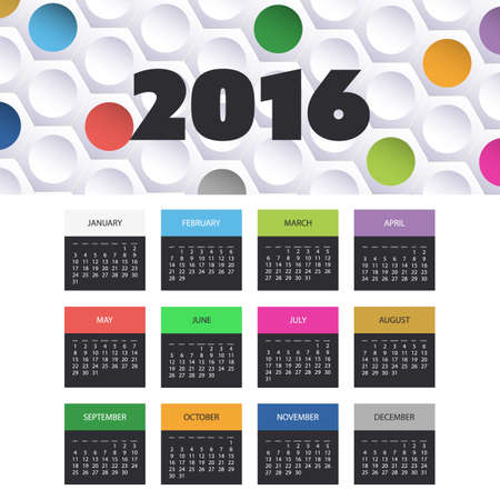 Calendar 2016 Template with Colorful Banner and Header Designのイラスト素材