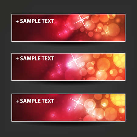 Set of Horizontal Banner or Header Designs - Colors: Purple, Red, Orange - For Christmas, New Year or Other Holidays, Ad Templatesのイラスト素材