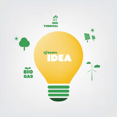 Think Green - Eco Friendly Ideas In The Light Bulb Symbol - Background Concept Designのイラスト素材