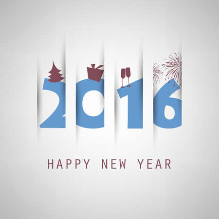 Simple Blue New Year Card, Cover or Background Design Template With Holiday Icons - 2016のイラスト素材
