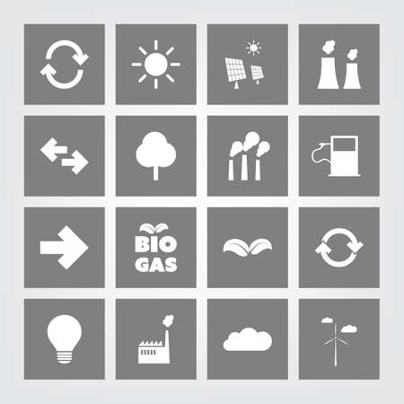 Eco Icon Set - 16 Different Icons on Grey Backgroundのイラスト素材