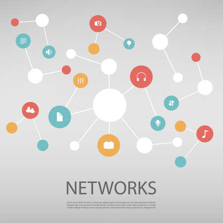 Colorful Network Design Concept With Iconsのイラスト素材