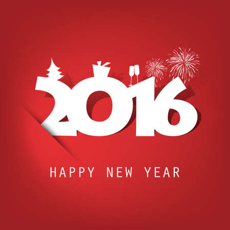 Simple White And Red New Year Card, Cover or Background Design Template With Holiday Icons - 2016のイラスト素材