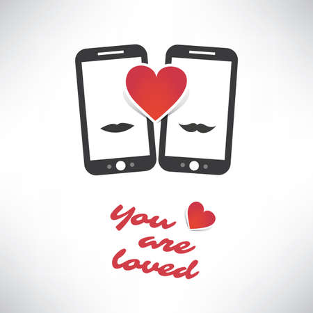 Happy Valentine's Day Card With Smart Phones - You Are Lovedのイラスト素材
