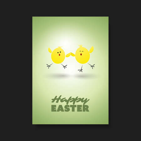 Easter Greeting Card, Cover Background Template Design With Funny Dancing Happy Chickensのイラスト素材