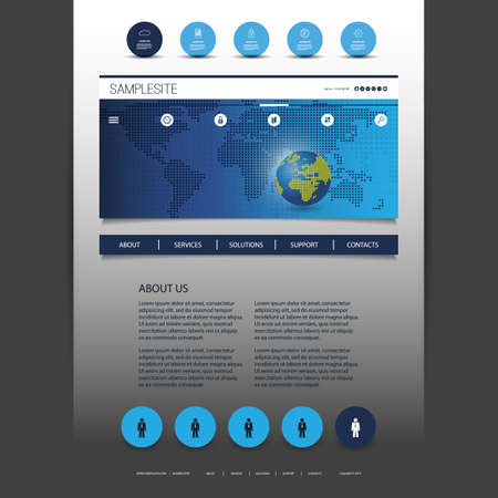 One Page Website Design Template for Your Business with World Map Header Conceptのイラスト素材
