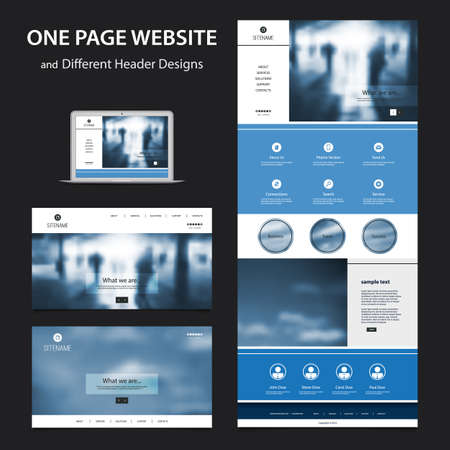 One Page Website Design Template for Your Business with Different Blurred Headersのイラスト素材