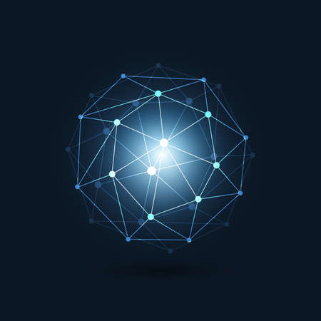 Minimal Cloud Computing, Digital Networks Structure, Telecommunications Concept Design, Modern Style Global Network Connections, Transparent Geometric Globe Wireframe - Vector Illustrationのイラスト素材