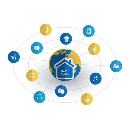 Eco Friendly Smart Home Design Concept with Icons - Cloud Computing, IoT, IIoT, Network Structure, Technology Concept Background or Cover Template Illustrationのイラスト素材