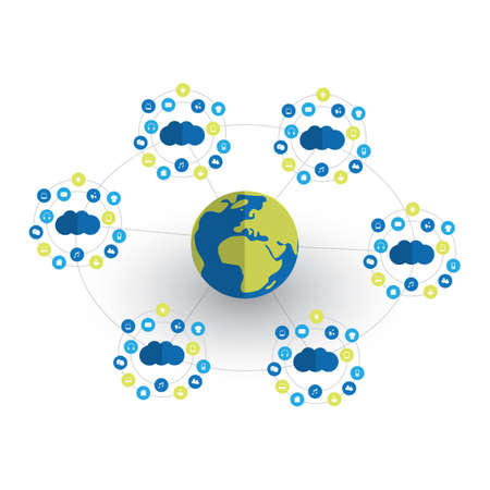 Digital World - Networks, IoT and Cloud Computing Concept Design with Iconsのイラスト素材