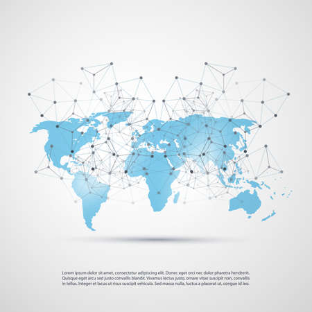 Blue Cloud Computing and Networks Concept with World Mapのイラスト素材