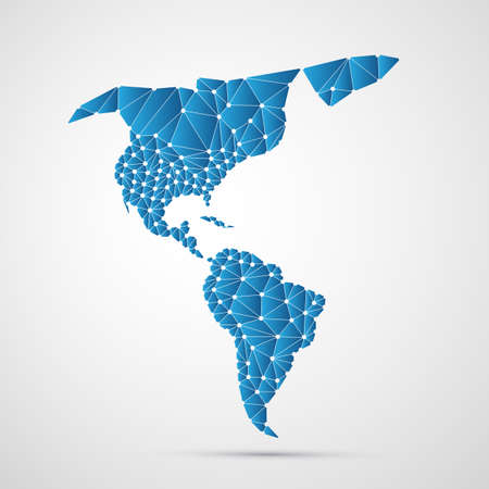 Abstract Polygonal Map of North and South America with Digital Network Connectionsのイラスト素材