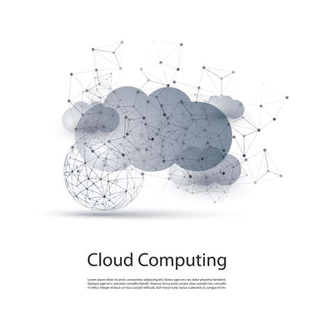 Abstract Black and White Minimal Modern Style Cloud Computing, Networks Structure, Telecommunications Concept Design, Network Connections, Transparent Geometric Wireframeのイラスト素材
