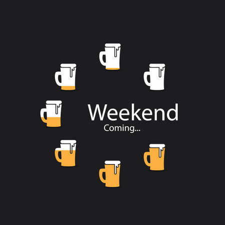 Weekend's Coming Banner With Beer Mugsのイラスト素材