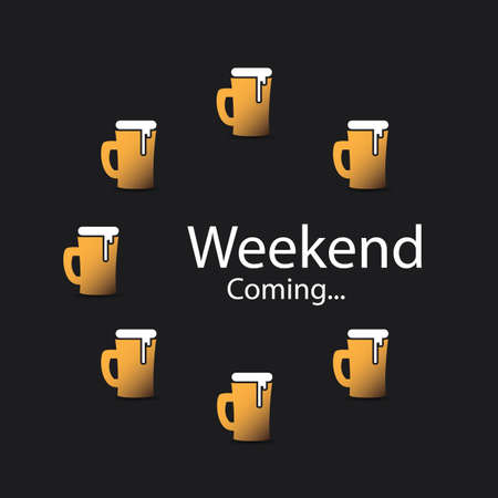 Weekend's Coming Banner With Beer Mugsのイラスト素材