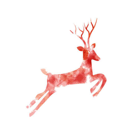 Red Jumping Deer - Watercolor Paintingのイラスト素材