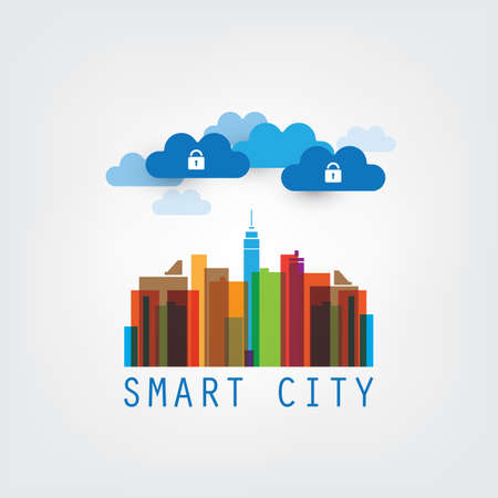 Colorful Smart City Design Concept with Iconsのイラスト素材