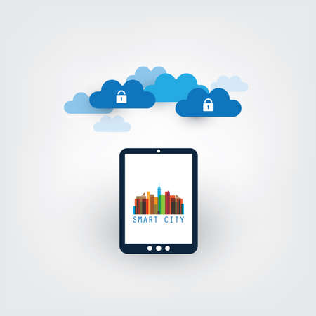 Colorful Smart City Design Concept with Tabletのイラスト素材