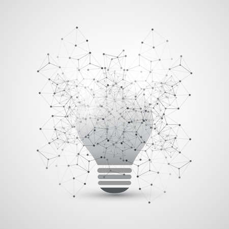Abstract Cloud Computing and Global Network Connections Concept Design with Light Bulb, Transparent Geometric Meshのイラスト素材