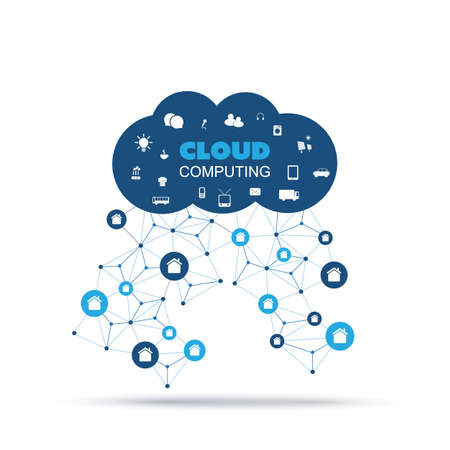 Cloud Computing, IoT, IIoT, Networking, Future Technology Concept, Creative Design Template with Iconsのイラスト素材
