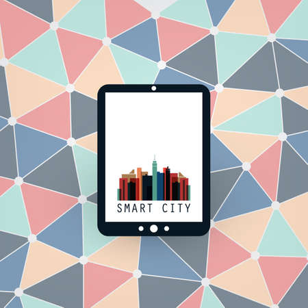 Colorful Smart City Design Concept - Digital Network Connections, Technology Backgroundのイラスト素材