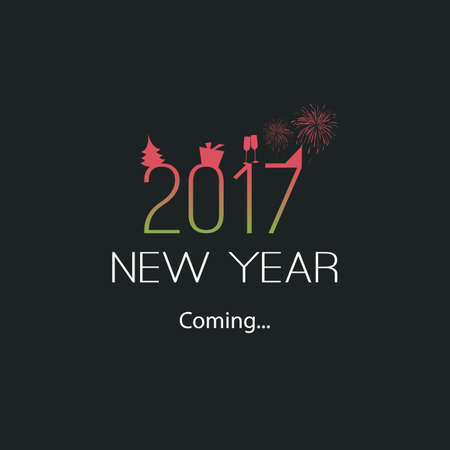 New Year's Coming - 2017 - Modern Minimal Style Happy Holidays Greeting Card Concept with Inspirational Quoteのイラスト素材