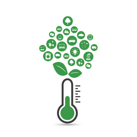 Global Warming, Ecological Problems And Solutions - Thermometer Icon Designのイラスト素材