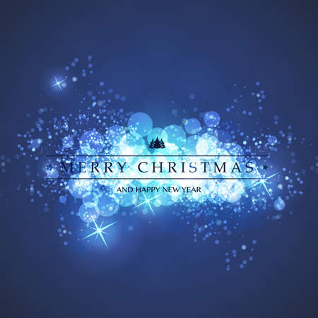 Blue and White Happy Holidays, Merry Christmas Greeting Card With Label on a Sparkling Blurred Backgroundのイラスト素材
