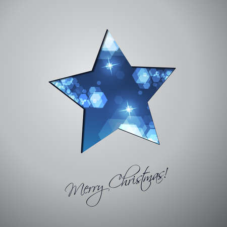 Colorful Modern Style Happy Holidays, Merry Christmas Greeting or Gift Card Design with Hand Written Label, Blue Sparkling Star Shaped Blurred Patternのイラスト素材