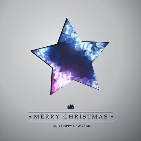 Colorful Modern Style Happy Holidays, Merry Christmas Greeting or Gift Card Design with Hand Written Label, Blue Sparkling Star Shaped Blurred Patternのイラスト素材