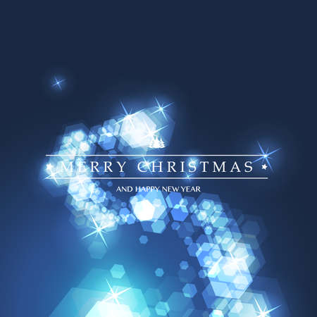 Blue and White Happy Holidays, Merry Christmas Greeting Card With Label on a Sparkling Blurred Backgroundのイラスト素材