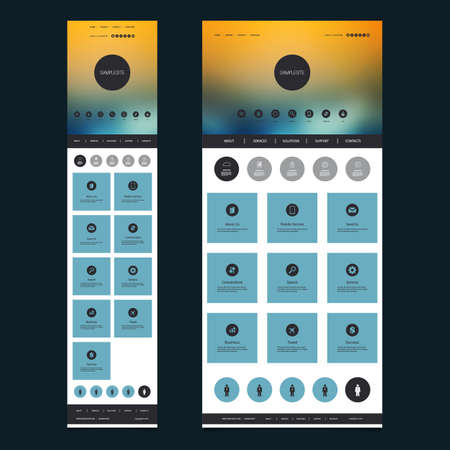 Responsive One Page Website Template with Blurred Background - Sunset Sky Header Design - Desktop and Mobile Versionのイラスト素材